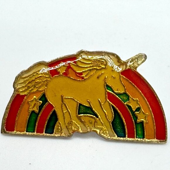 Set Of 3 Vintage Unicorn Enamel Pin Brooch Gold Tone Heart Rainbow Black Retro - Picture 4 of 9
